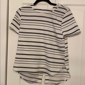 Short sleeve striped blouse, cute back detail